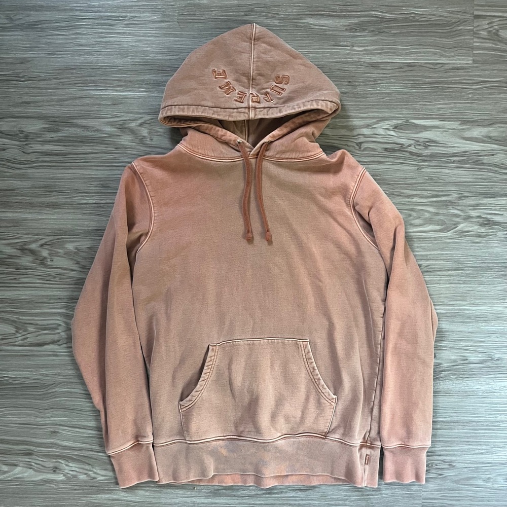 Supreme Overdyed Hooded Sweatshirt Pink Clay Pigment Dyed Hood Logo Hoodie Small